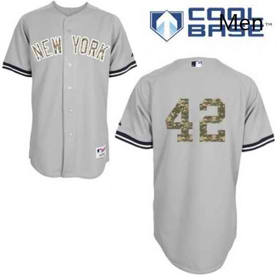 Mens Majestic New York Yankees 42 Mariano Rivera Authentic Grey USMC Cool Base MLB Jersey
